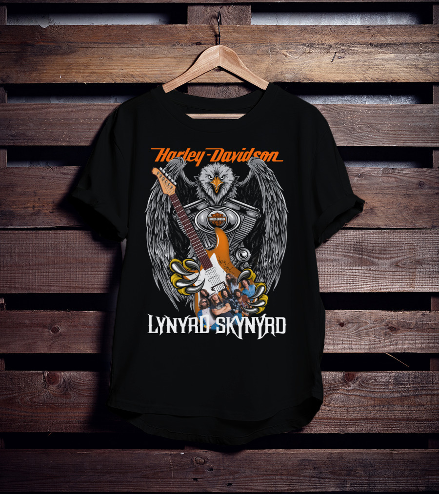 Harley Davidson Eagle V-Twin Engine Lynyrd Skynyrd Band Guitar T-Shirt