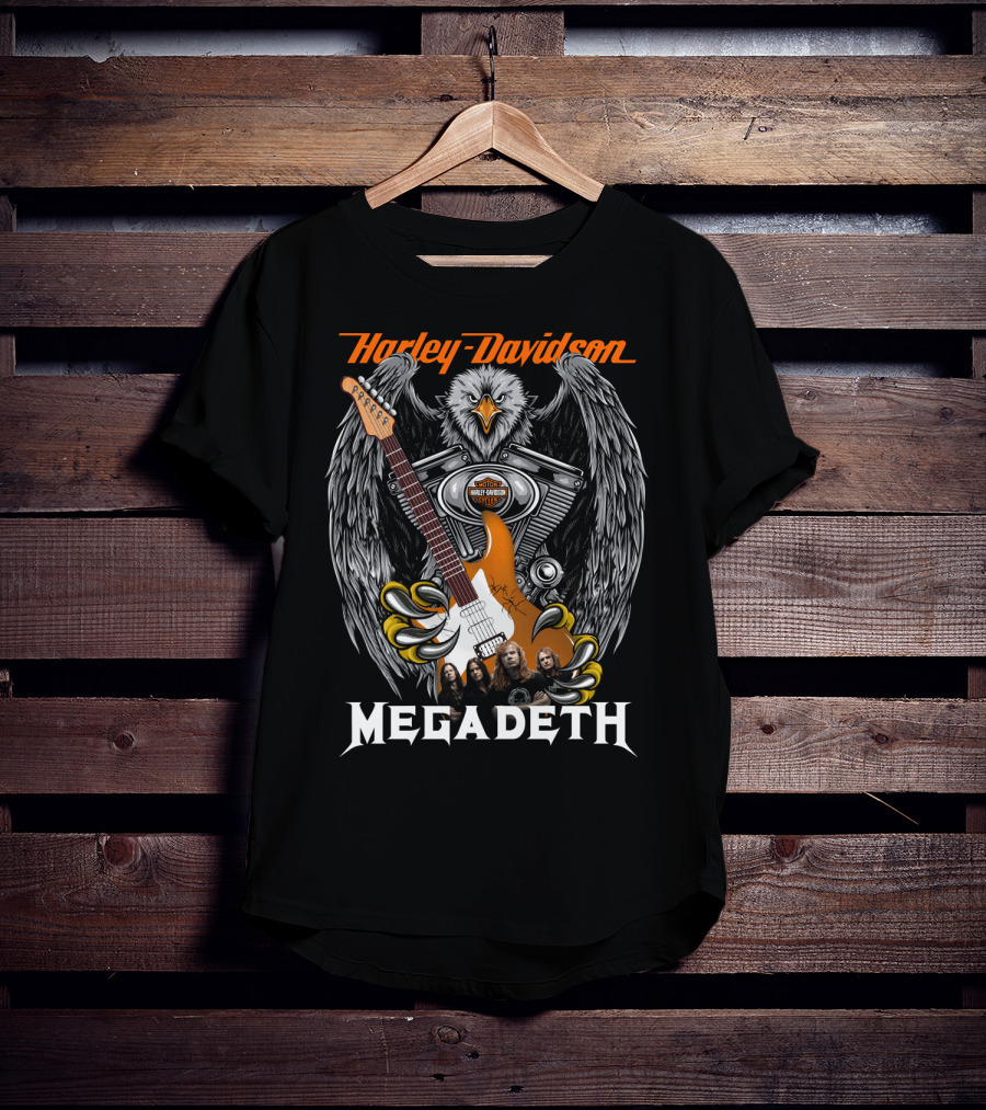 Harley Davidson Motor Cycles Megadeth Eagle Guitar T-Shirt