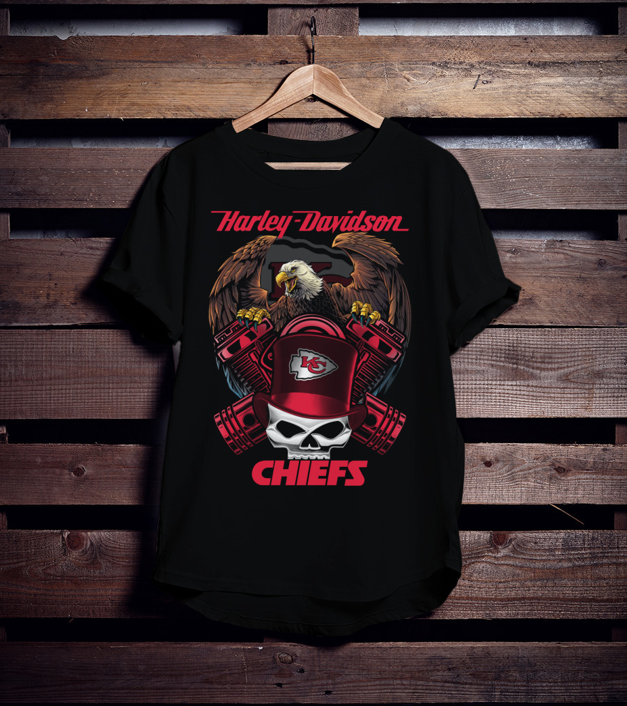 Harley Davidson Chiefs Kcc Nfl Football Eagle Skull T-Shirt