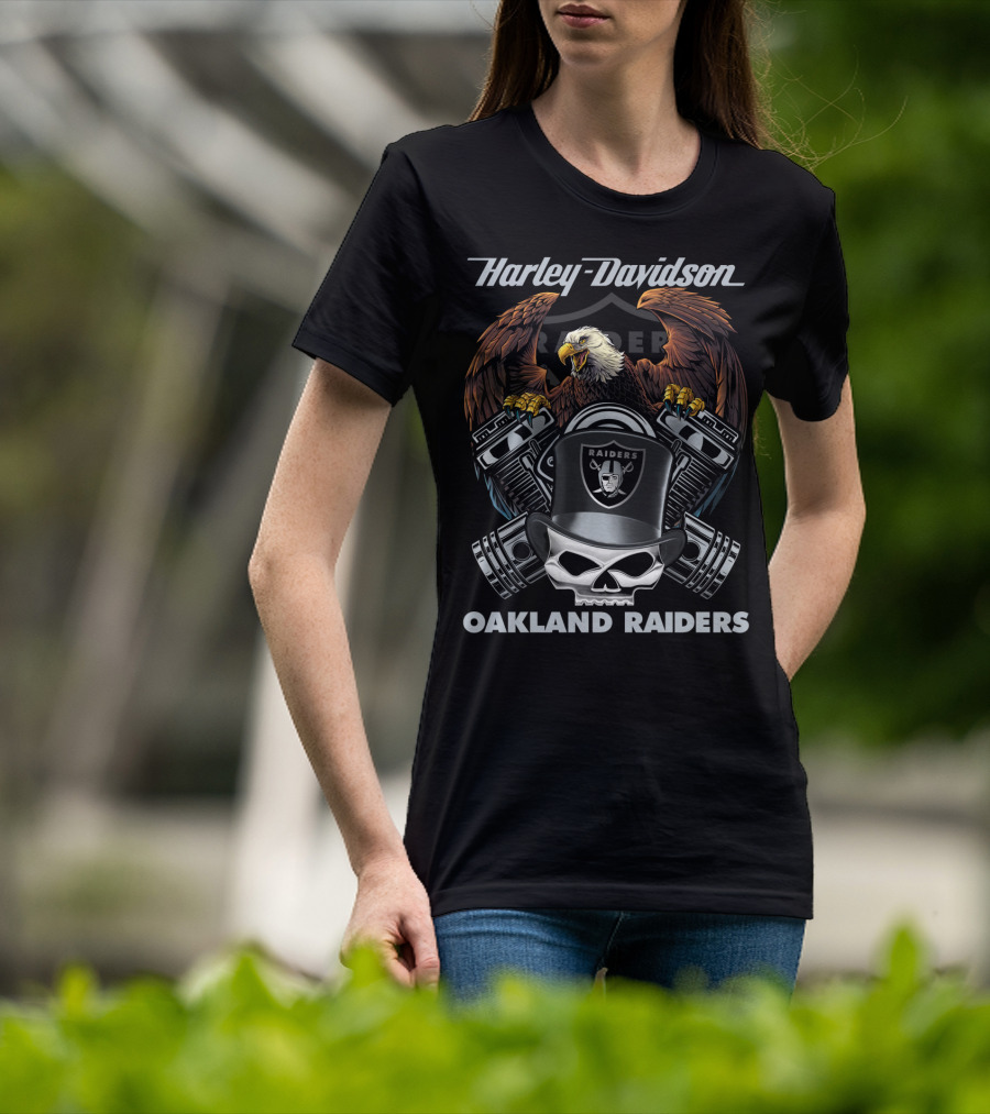 Harley Davidson Oakland Raiders Skull Eagle Motorcycle Nfl T-Shirt