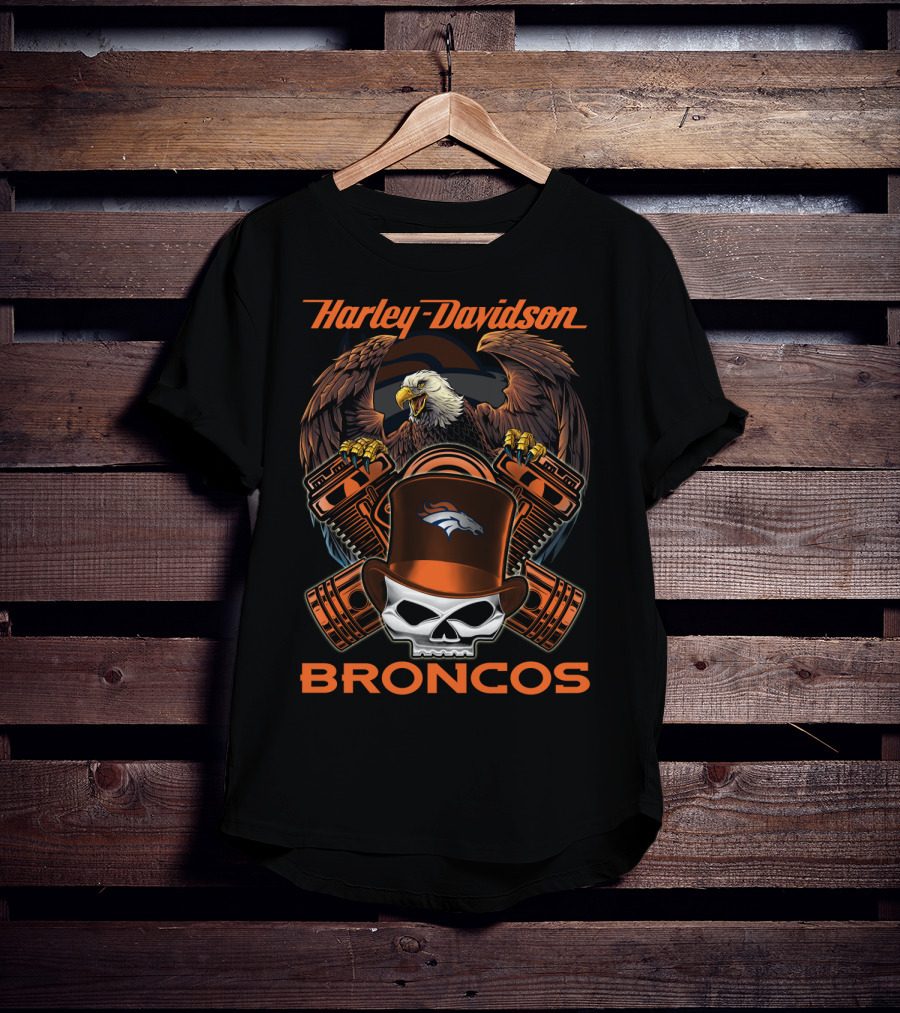 Harley Davidson Broncos Eagle Skull Motors T-Shirt