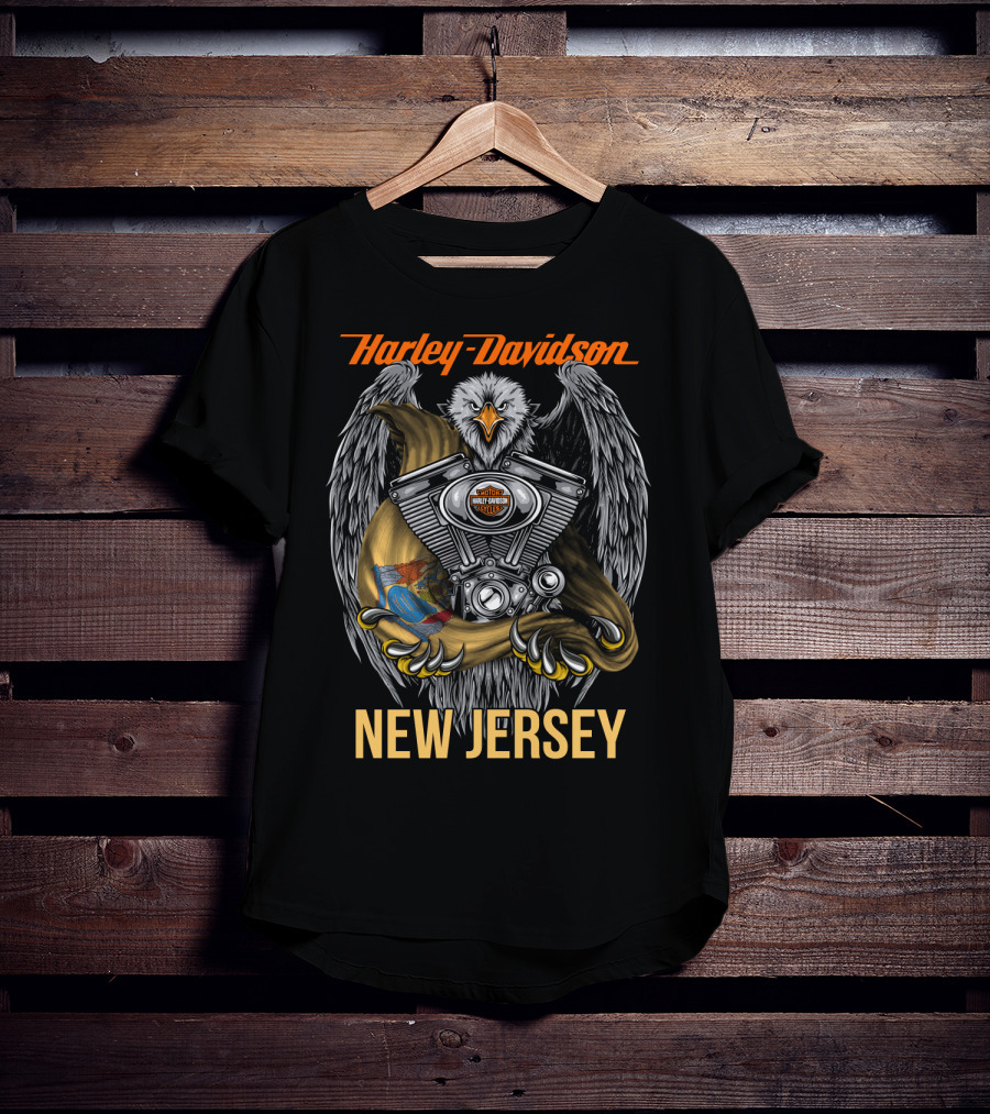 Harley Davidson New Jersey Eagle With Engine And Banner T-Shirt