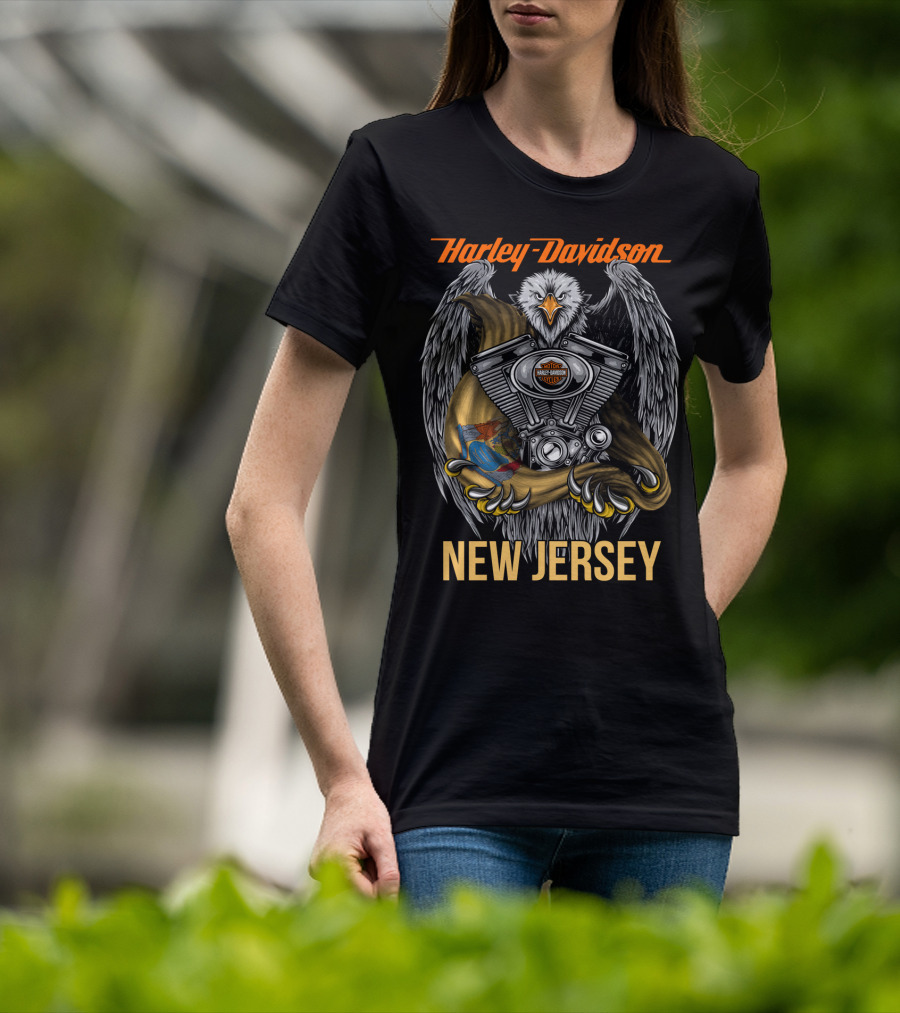 Harley Davidson New Jersey Eagle With Engine And Banner T-Shirt