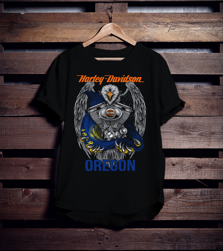 Harley Davidson Oregon Eagle Engine Flag 1899 T-Shirt