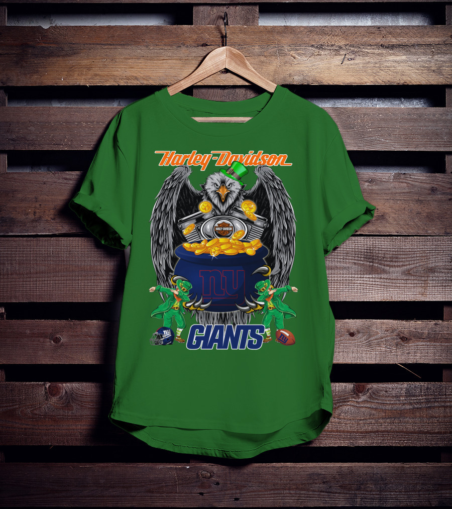 Harley Davidson Eagles And Leprechauns New York Giants Nfl Football T-Shirt