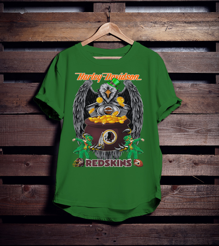 Harley Davidson Redskins Nfl Washington Redskins 46 Eagle Pot Of Gold Leprechauns T-Shirt