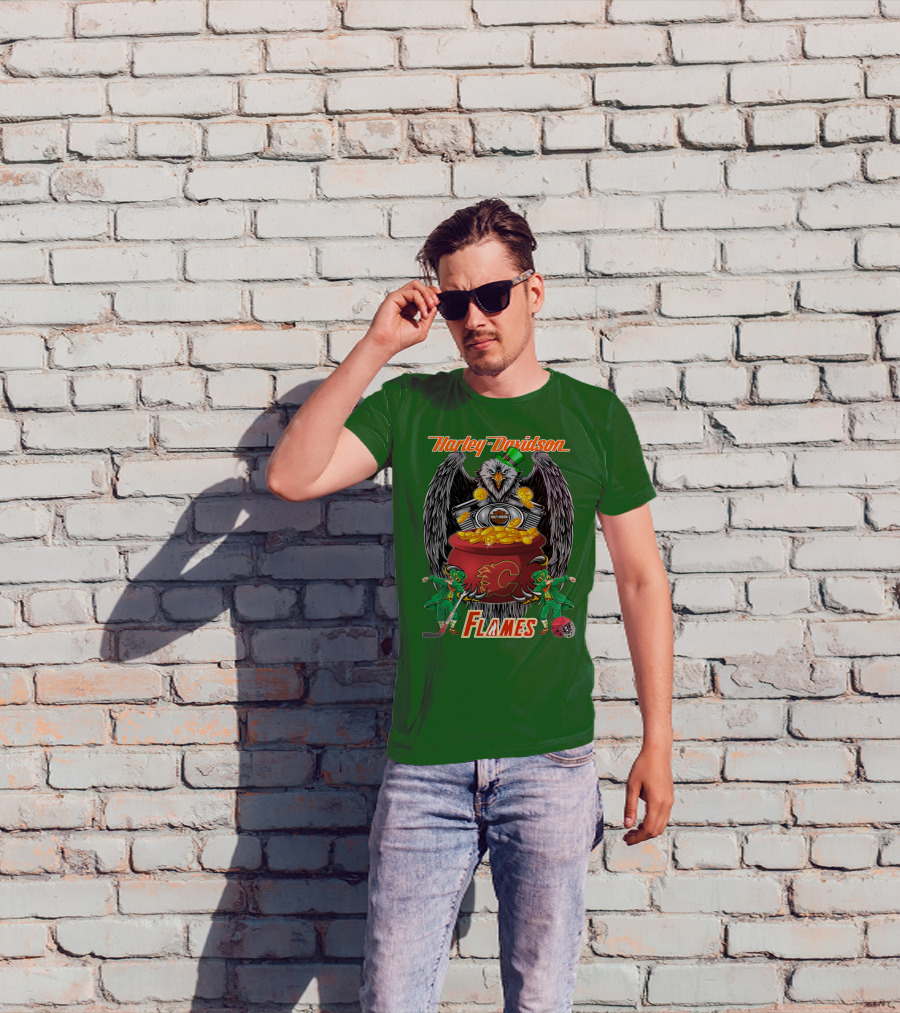 Harley Davidson Nhl Calgary Flames Eagle Pot Of Gold T-Shirt