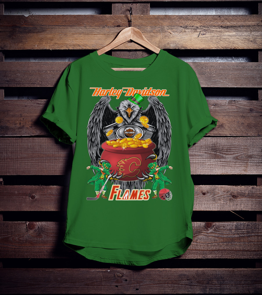 Harley Davidson Nhl Calgary Flames Eagle Pot Of Gold T-Shirt