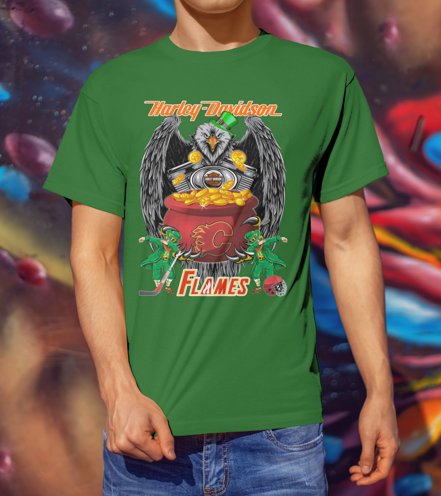Harley Davidson Nhl Calgary Flames Eagle Pot Of Gold T-Shirt