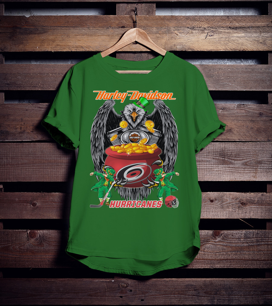Harley Davidson Hurricanes Nhl Carolina Hockey Luck St. Patrick's Day Eagle T-Shirt