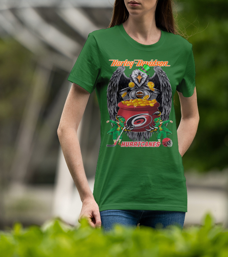 Harley Davidson Hurricanes Nhl Carolina Hockey Luck St. Patrick's Day Eagle T-Shirt
