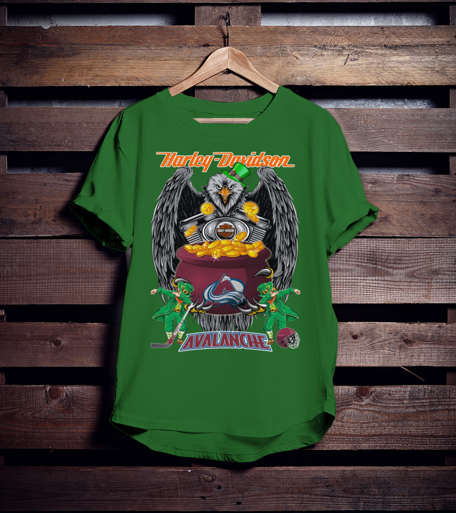 Harley Davidson Nhl Colorado Avalanche Eagle Leprechaun Hockey T-Shirt