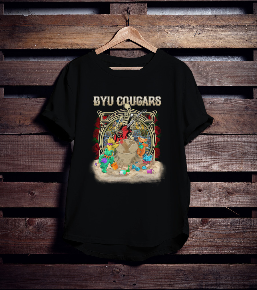Byu Cougars Grateful Dead Skeleton Teddy Bears Roses T-Shirt
