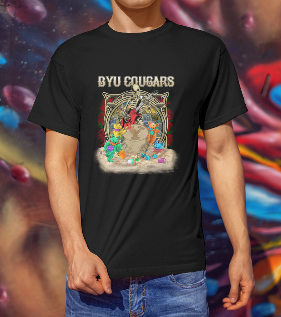 Byu Cougars Grateful Dead Skeleton Teddy Bears Roses T-Shirt