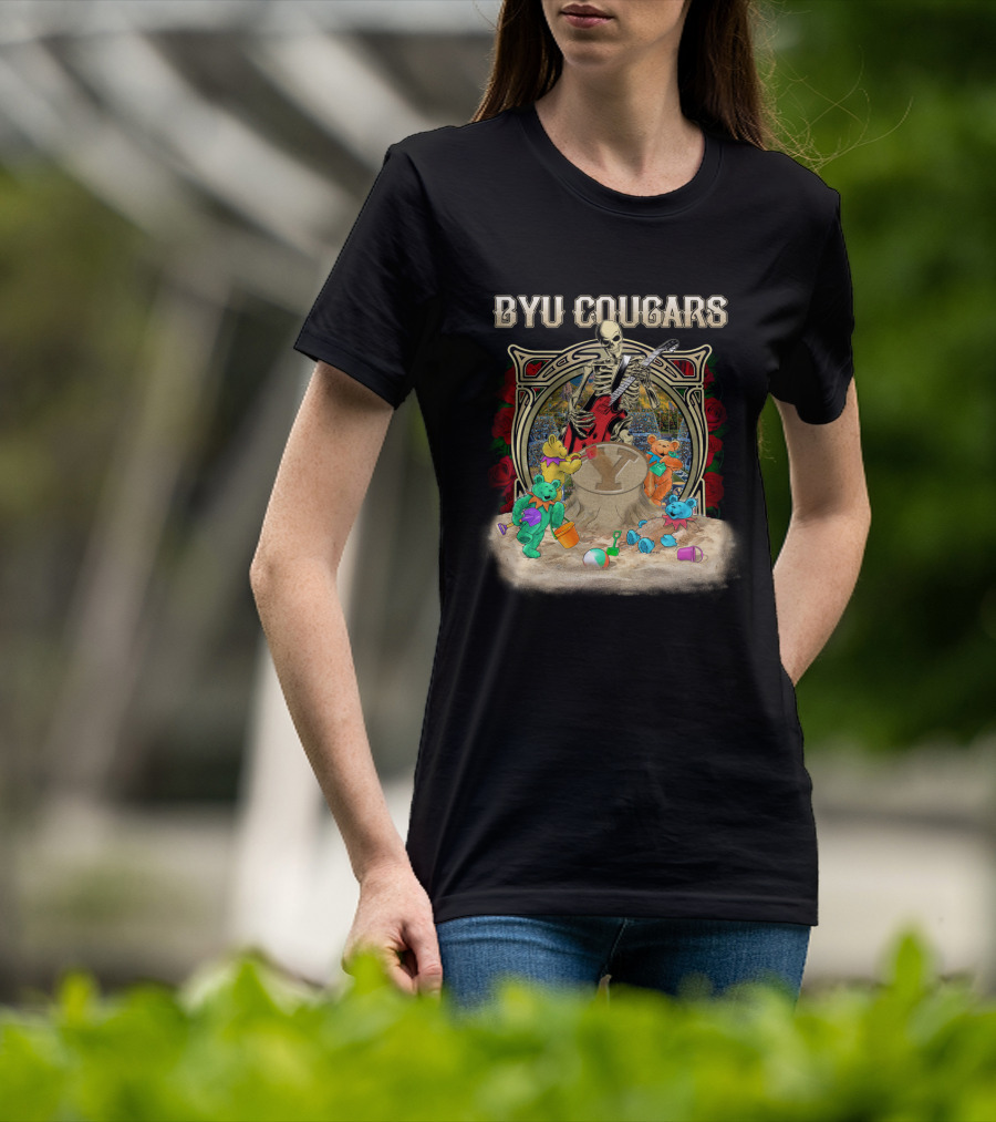 Byu Cougars Grateful Dead Skeleton Teddy Bears Roses T-Shirt