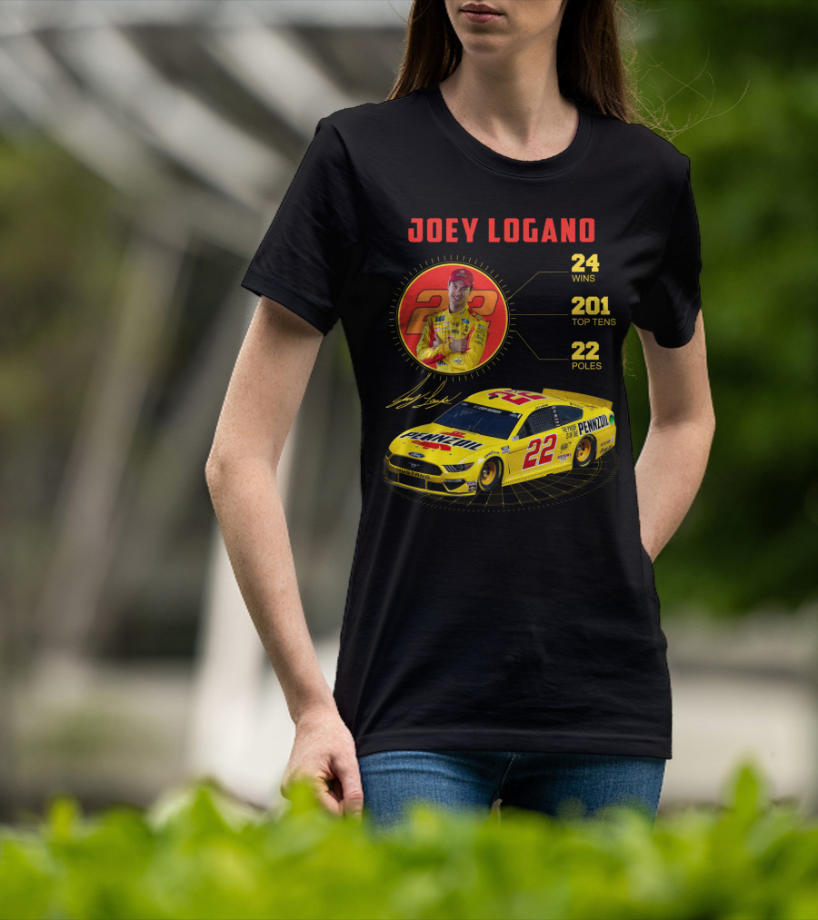 Joey Logano 22 Pennzoil Racing Stats 24 Wins 201 Top Tens 22 Poles T-Shirt