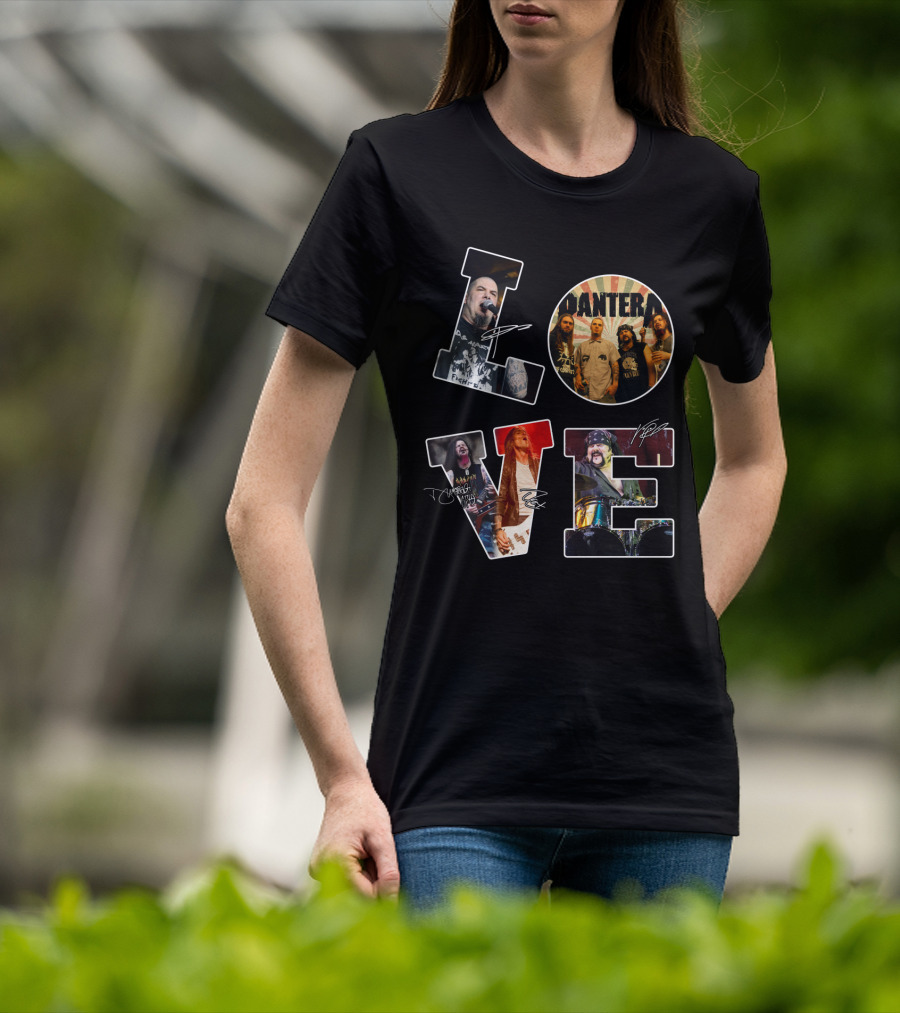 Pantera Love Band Members Autographed Photo Collage T-Shirt