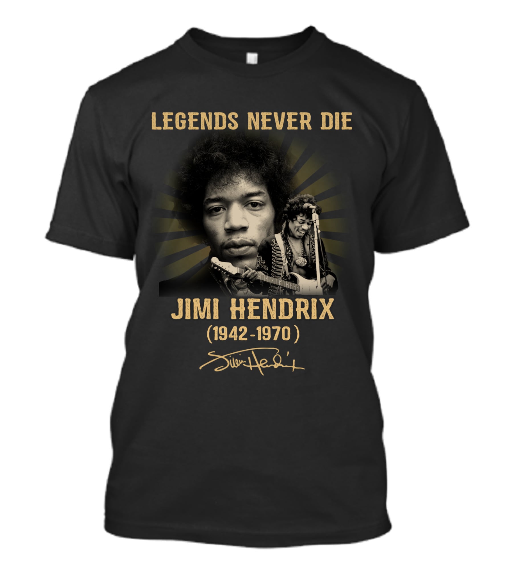 Jimi Hendrix 1942-1970 Legends Never Die Signature T-Shirt