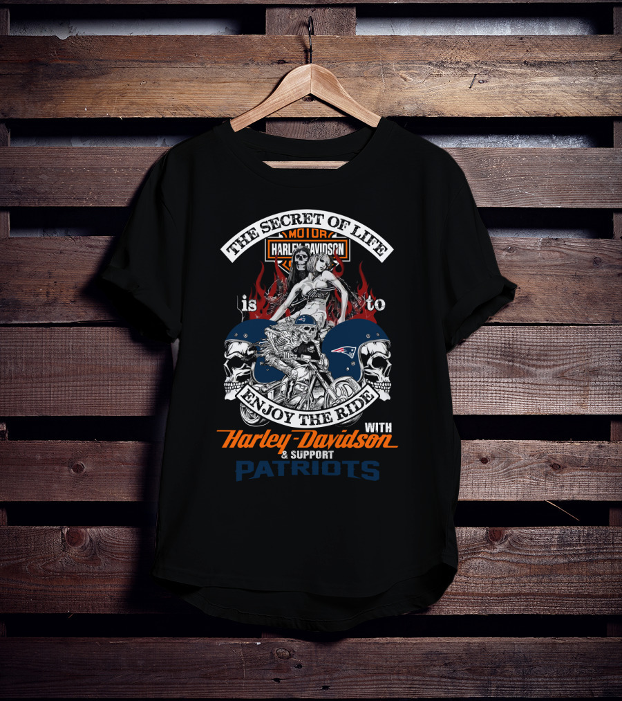 The Secret Of Life Is To Enjoy The Ride With Harley Davidson & Support Patriots T-Shirt