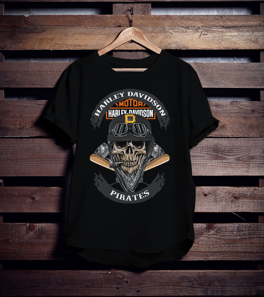 Harley Davidson Pirates Skull With Crossed Baseball Bats T-Shirt