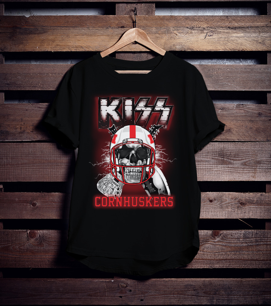 Kiss Cornhuskers Skull Helmet Graphic Ncaa Nc T-Shirt