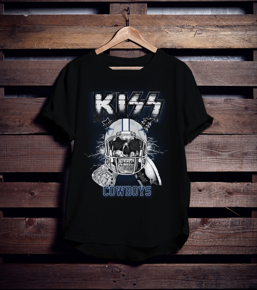 Kiss Cowboys Skull Helmet Electric Guitar Nfl Crossover T-Shirt