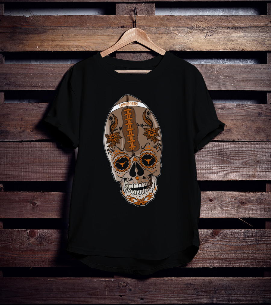 Longhorns Sugar Skull Football Floral T-Shirt