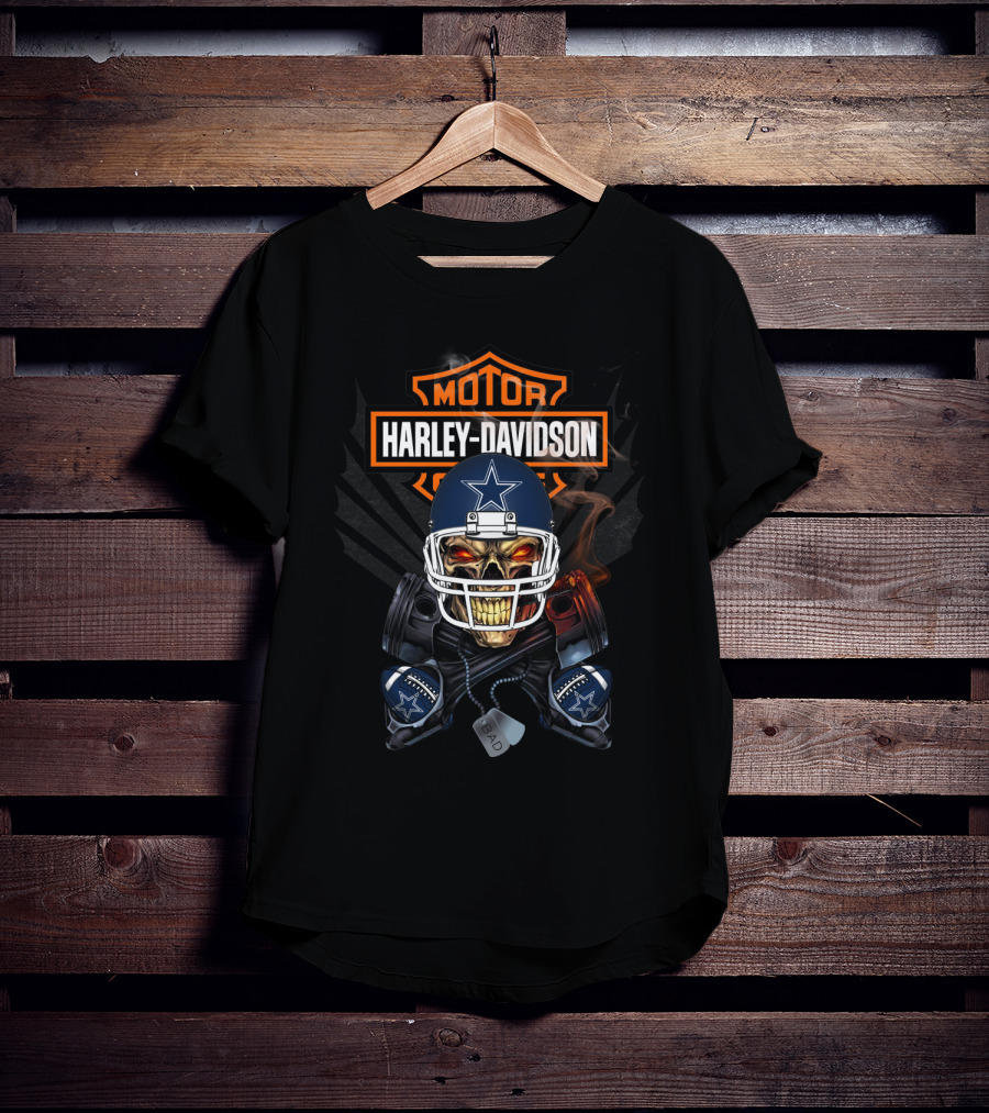 Harley Davidson Motor Nfl Dc Cowboys Skull T-Shirt
