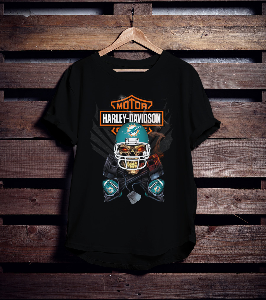 Harley Davidson Motor Miami Dolphins Skull Helmet Nfl T-Shirt