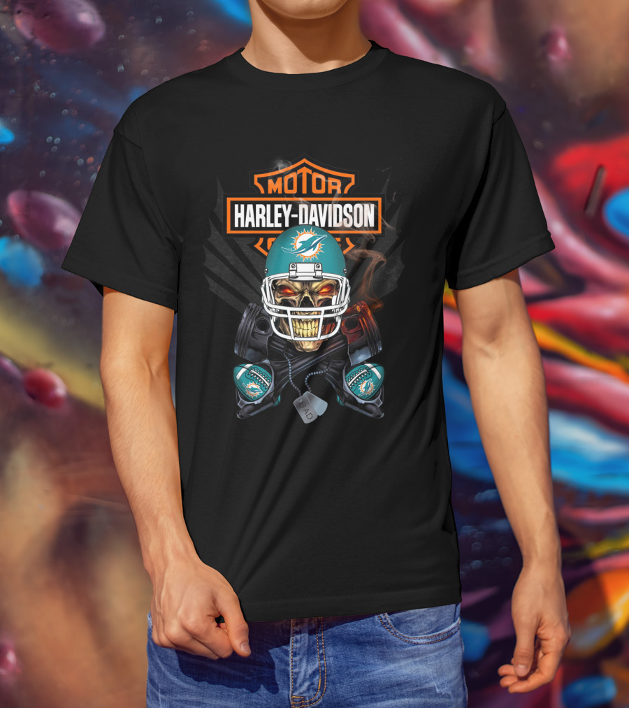 Harley Davidson Motor Miami Dolphins Skull Helmet Nfl T-Shirt