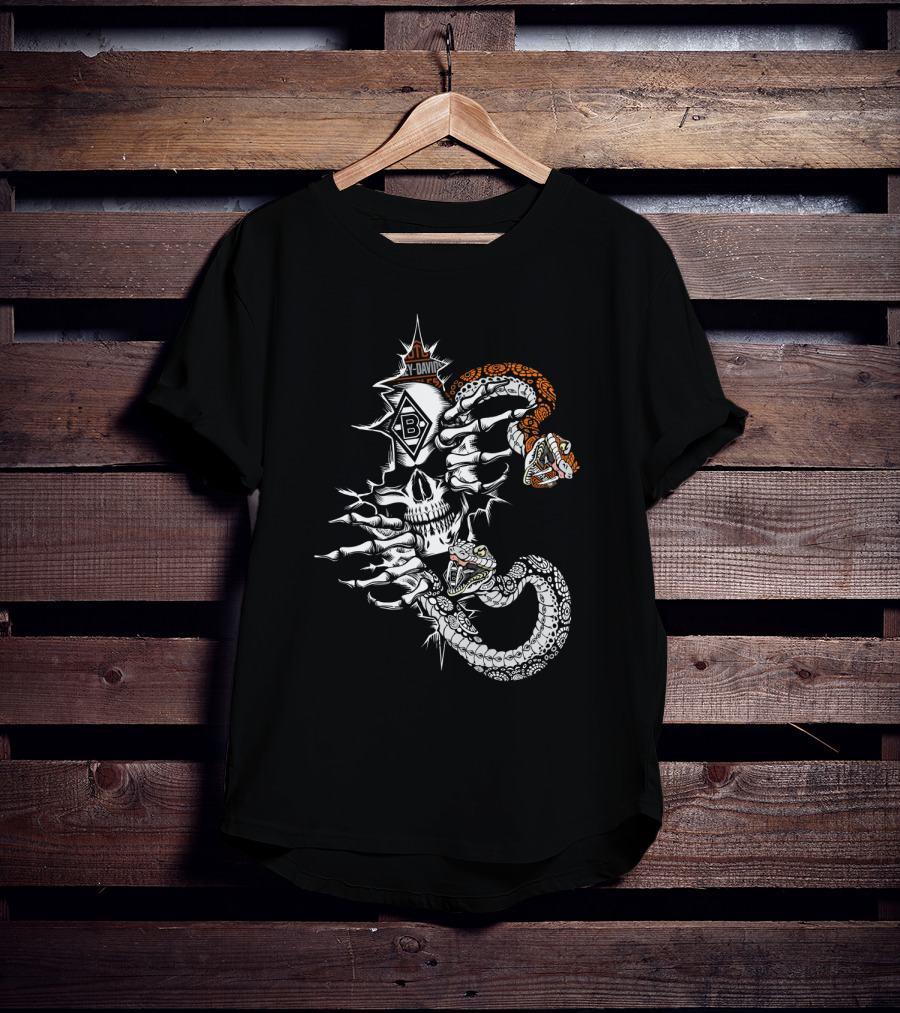 Bm Skull With Snakes And Y-David B Symbol T-Shirt