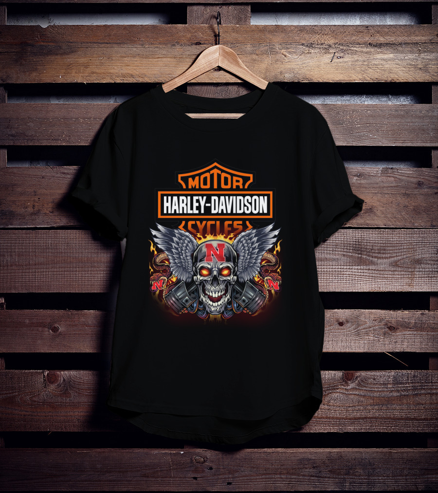 Harley Davidson Motor Cycles N Skull Wings Flames T-Shirt