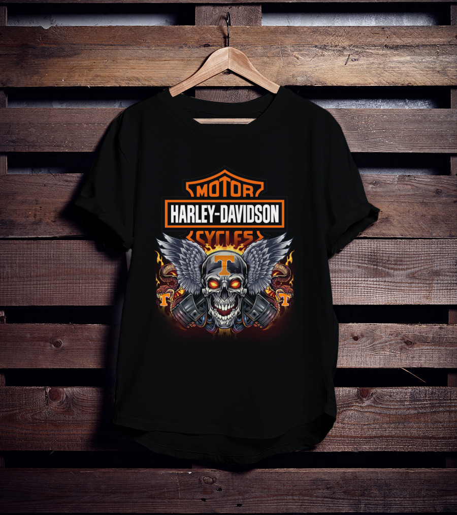 Harley Davidson Motor Cycles Winged Skull And Snakes T-Shirt