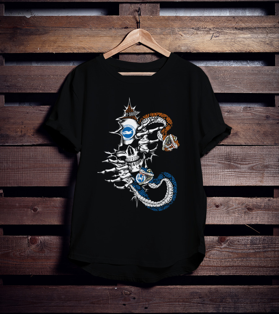 Brighton Hove Albion Skull And Snake Design With Tvla Nha 107 Bha Elements T-Shirt