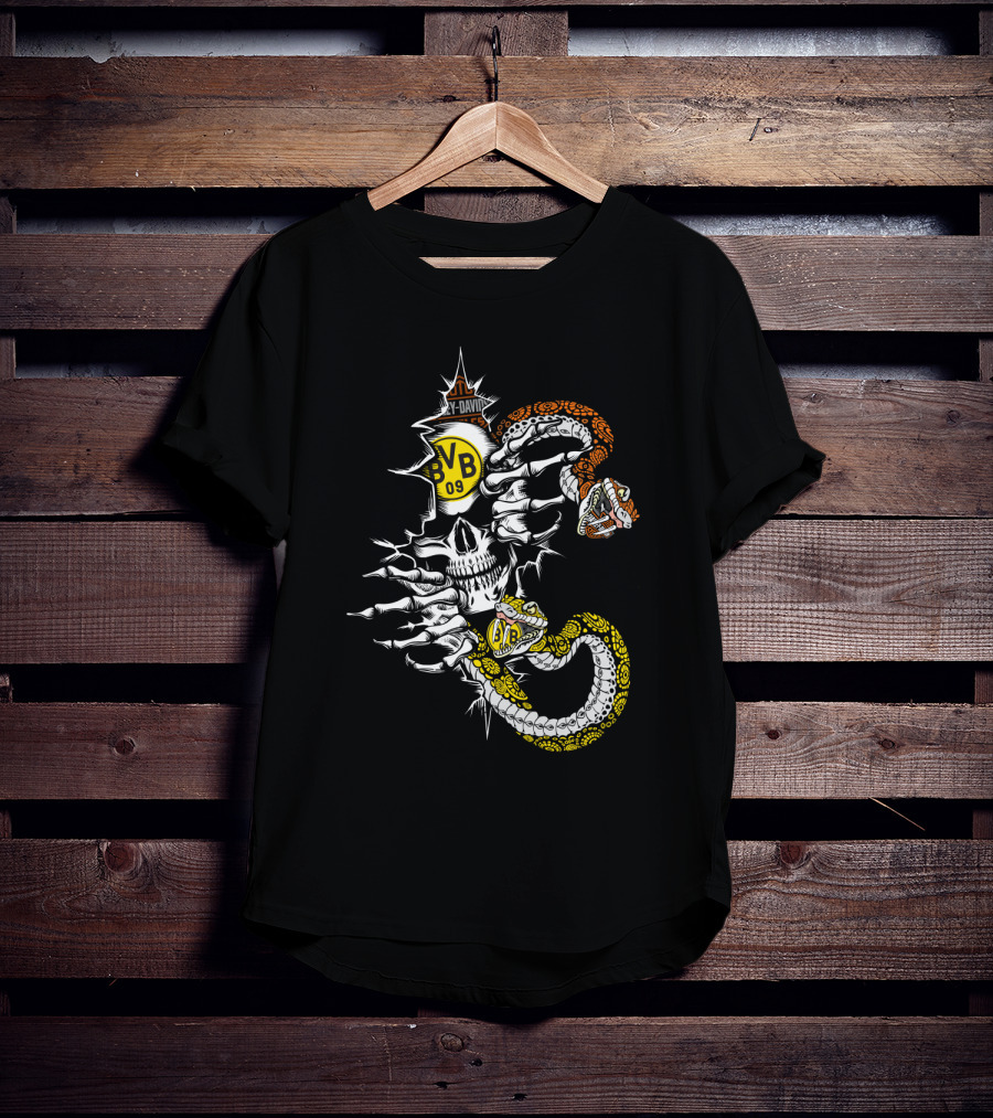 Bvb 09 Skull With Snake And Harley Davidson T-Shirt