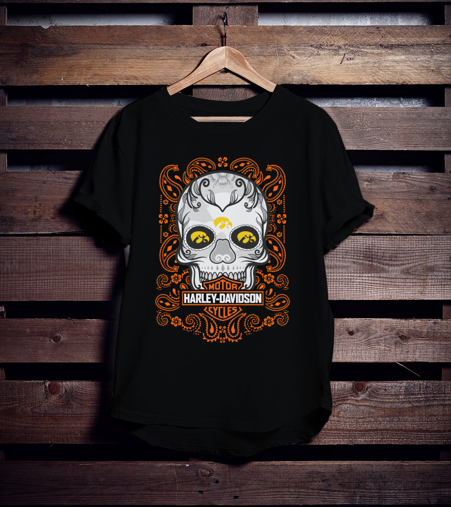 Harley Davidson Motor Cycles Iowa Hawkeyes Skull T-Shirt