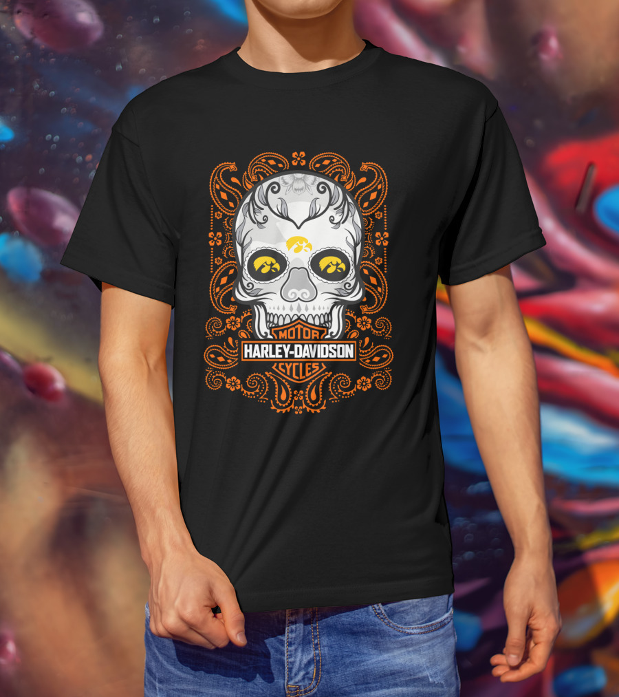 Harley Davidson Motor Cycles Iowa Hawkeyes Skull T-Shirt