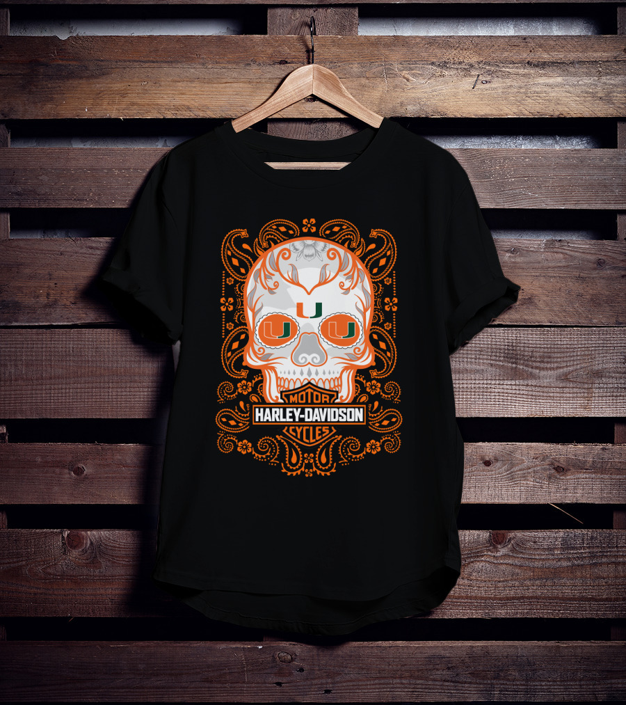 Harley Davidson Motor Cycles Miami Hurricanes U Skull T-Shirt