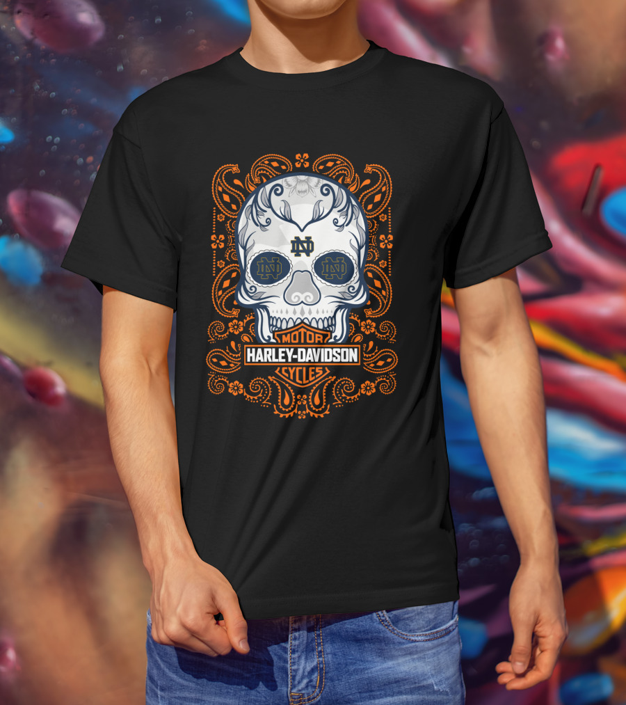 Ncaa Notre Dame Fighting Irish Harley Davidson Skull T-Shirt