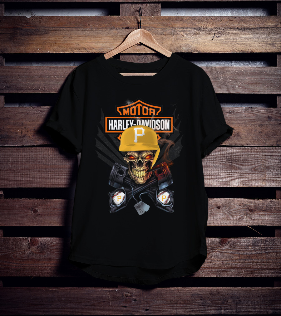 Harley Davidson Motor Skull Pittsburgh Baseball P Hat T-Shirt
