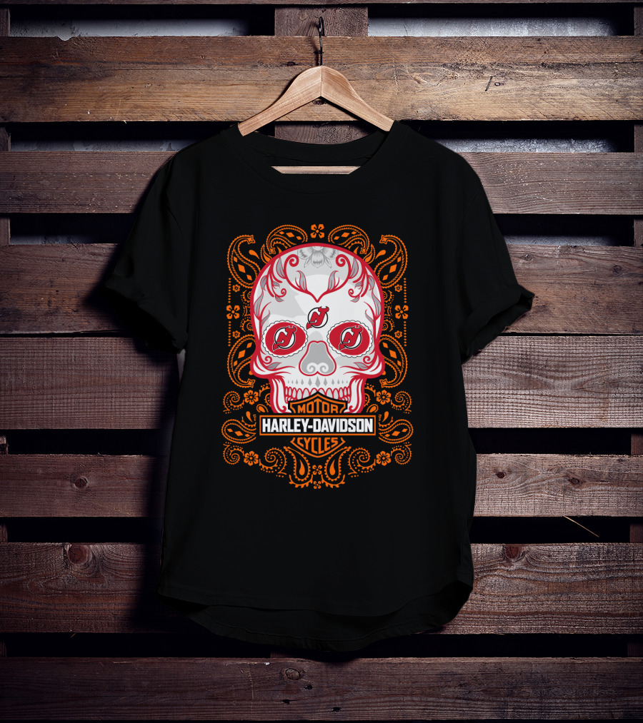 Harley Davidson Motor Cycles Nhl Njd Sugar Skull T-Shirt