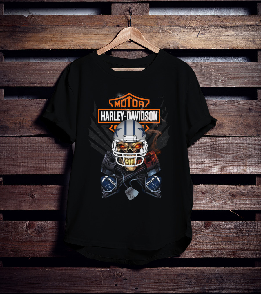 Dallas Cowboys Harley Davidson Motor Skull Helmet T-Shirt