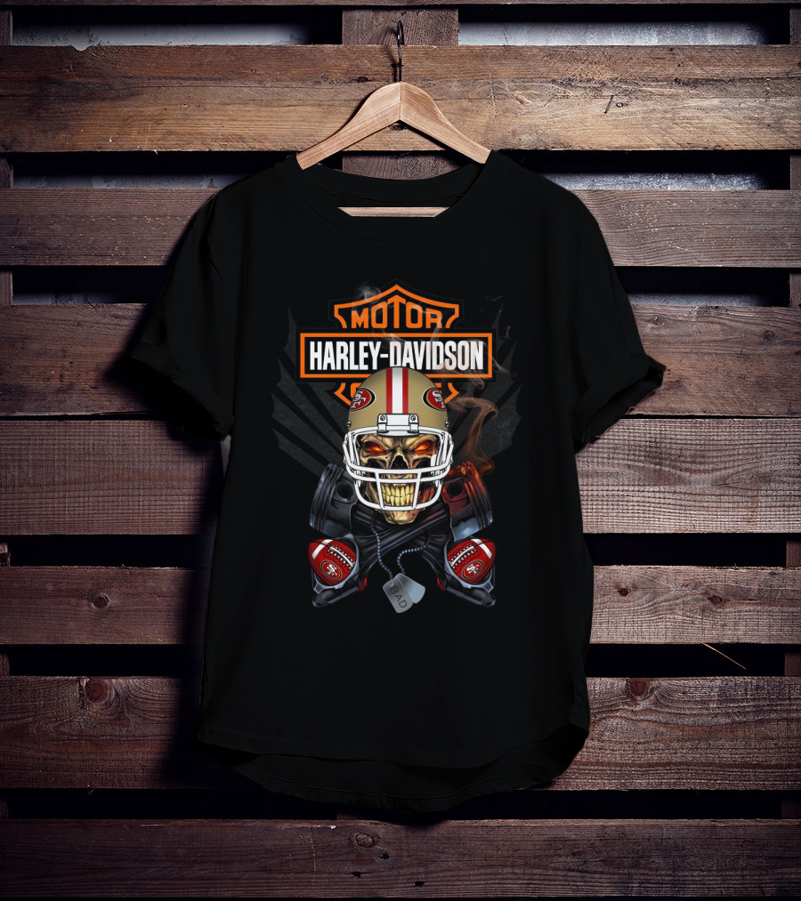 Harley Davidson San Francisco 49ers Skull Helmet Nfl Collaboration T-Shirt