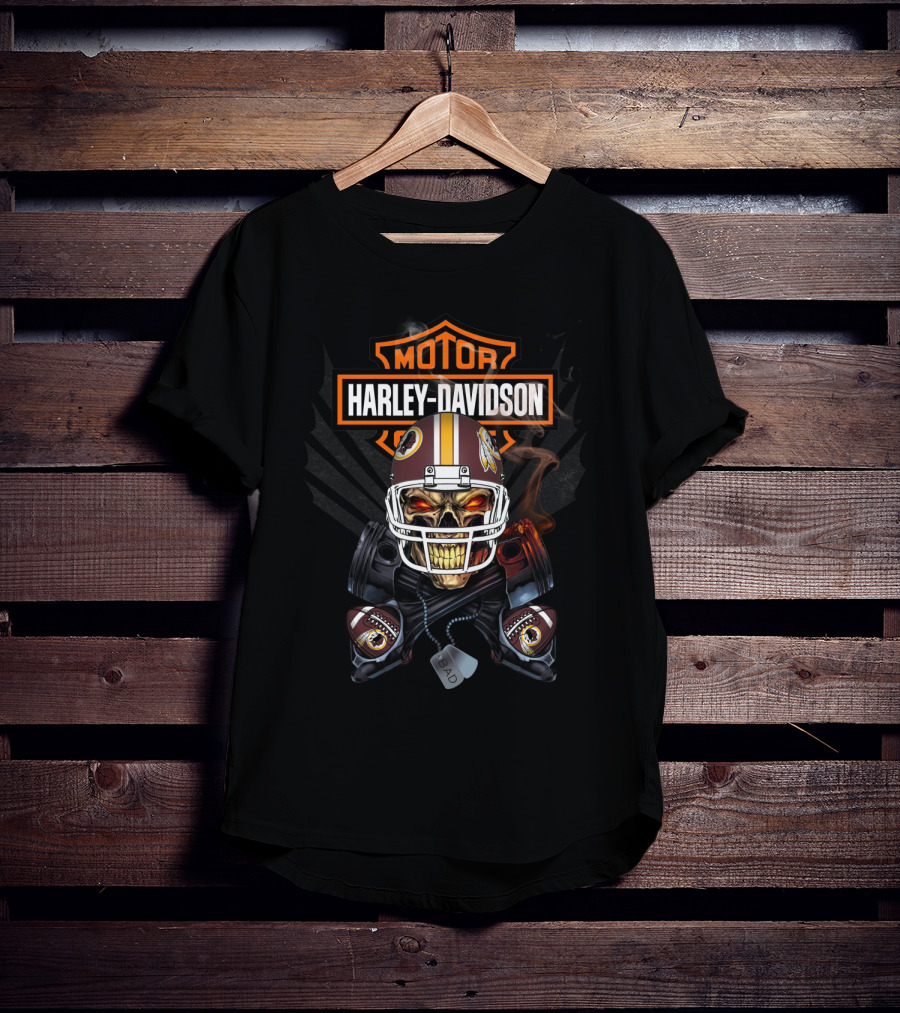 Motor Harley Davidson 106 Washington Redskins Football Skull T-Shirt