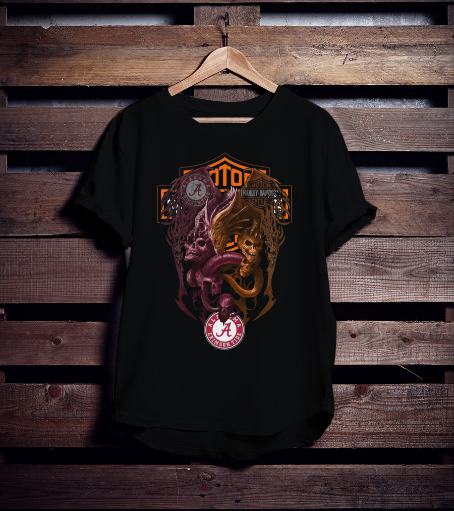Alabama Crimson Tide Harley Davidson Skulls And Serpents T-Shirt