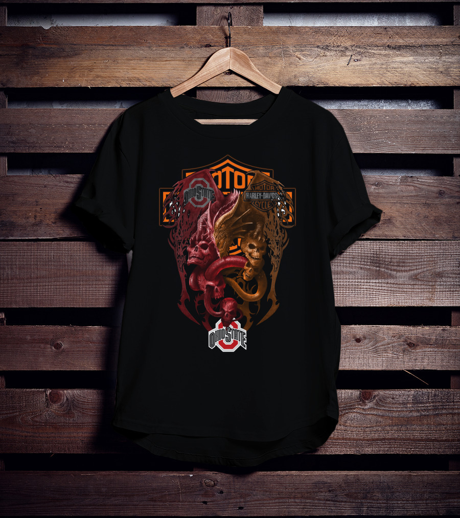 Ohio State Harley Davidson Skull Dragons Ncaa T-Shirt