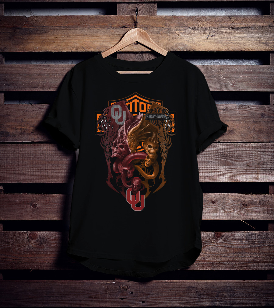 Ou Harley Davidson Dragon Skull Ncaa T-Shirt