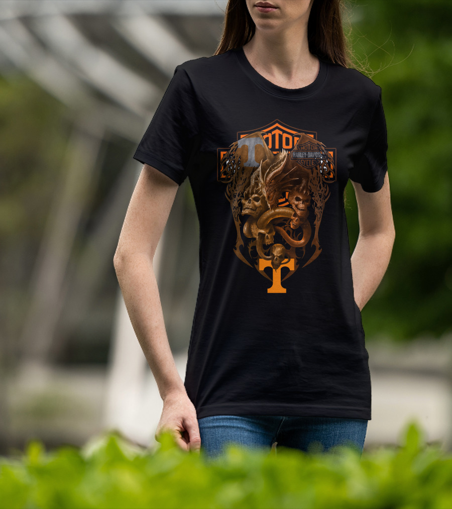 Harley Davidson Dragon Skulls And Serpent With Tennessee Vols Ncaa T-Shirt