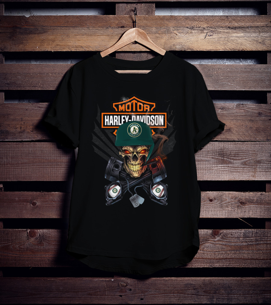 Harley Davidson Skull Oakland Athletics Baseball Motor T-Shirt