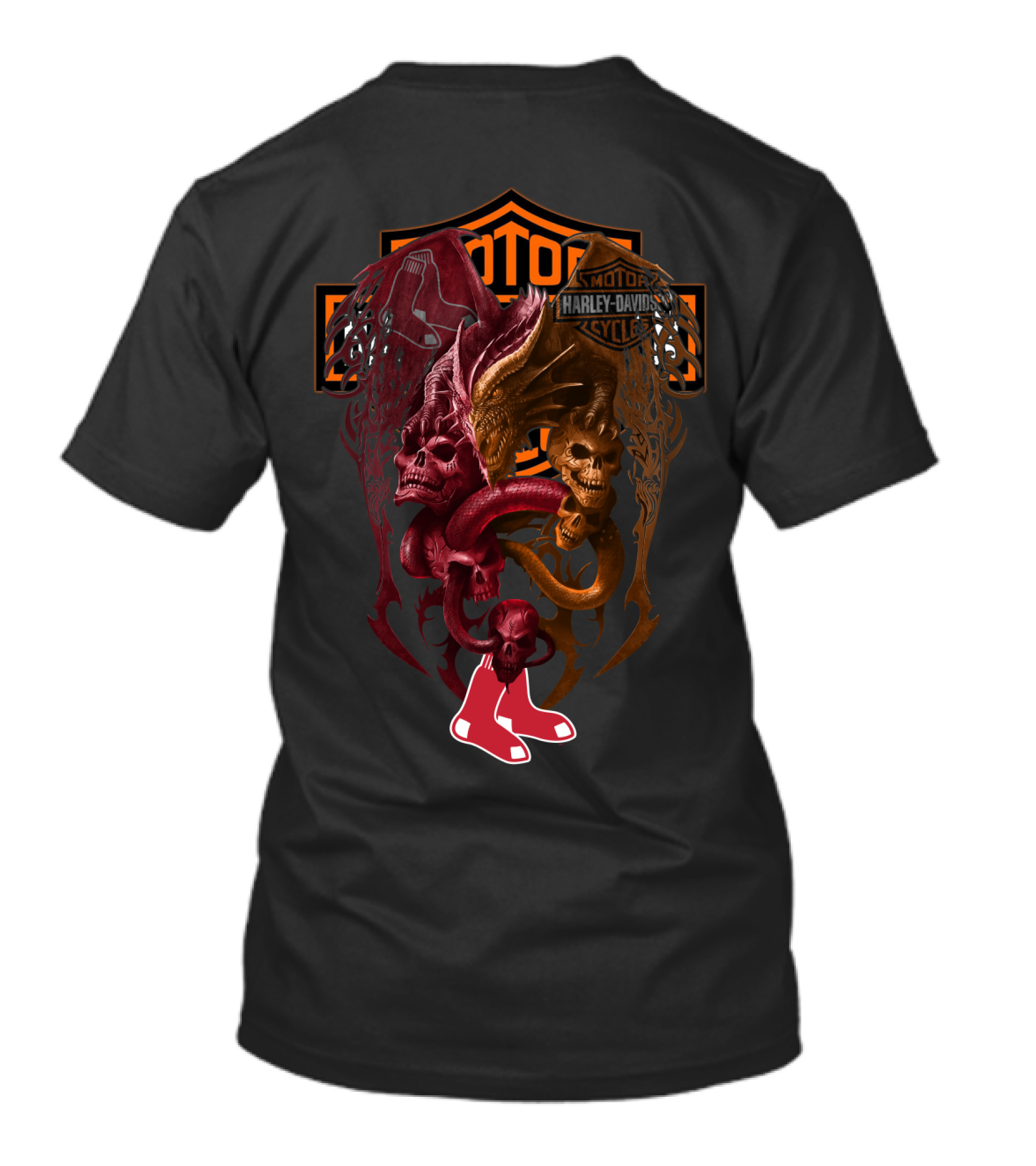 Motor Harley Davidson Skulls Red Sox Mlb Brs T-Shirt
